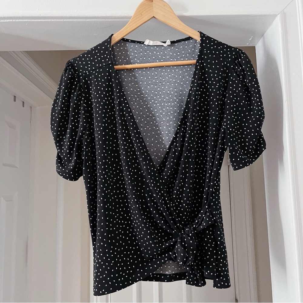 All in Favor Dotted Wrap Top